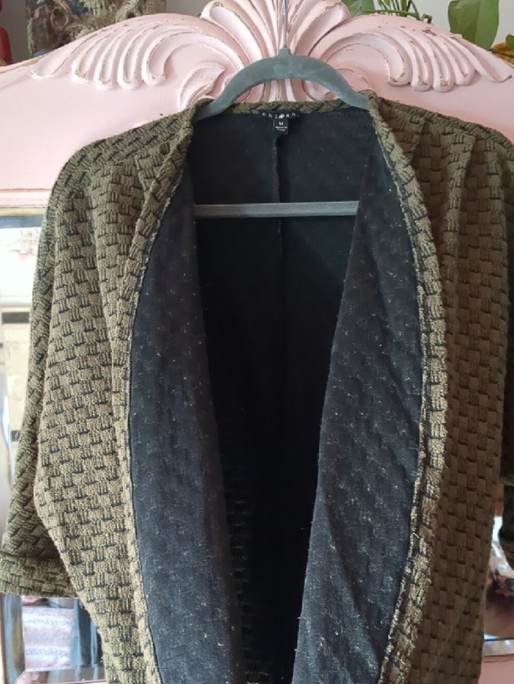 Olive Green Textured Open-Front Women's Cardigan - Picture 4 of 8